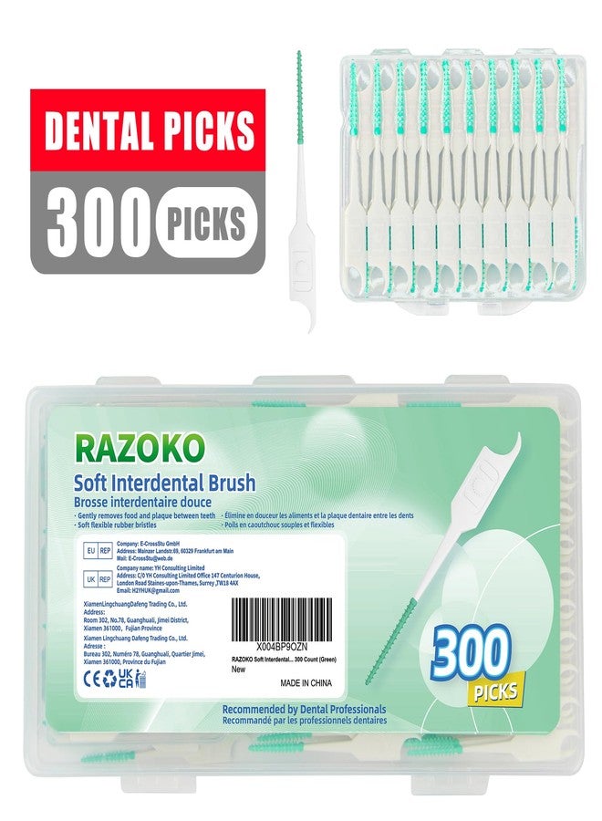 RAZOKO Soft Interdental Brushes Original, Dental Picks for Cleaning Teeth, Disposable Interdental Brushes, with Convenient Carry Case (Green, 300 Count) - Image 2